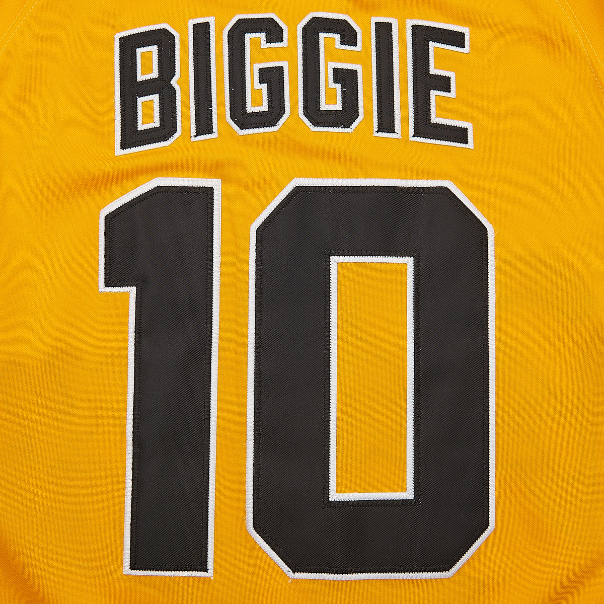 Bad Boy Biggie Baseball Jersey — Yellow — lettering detail