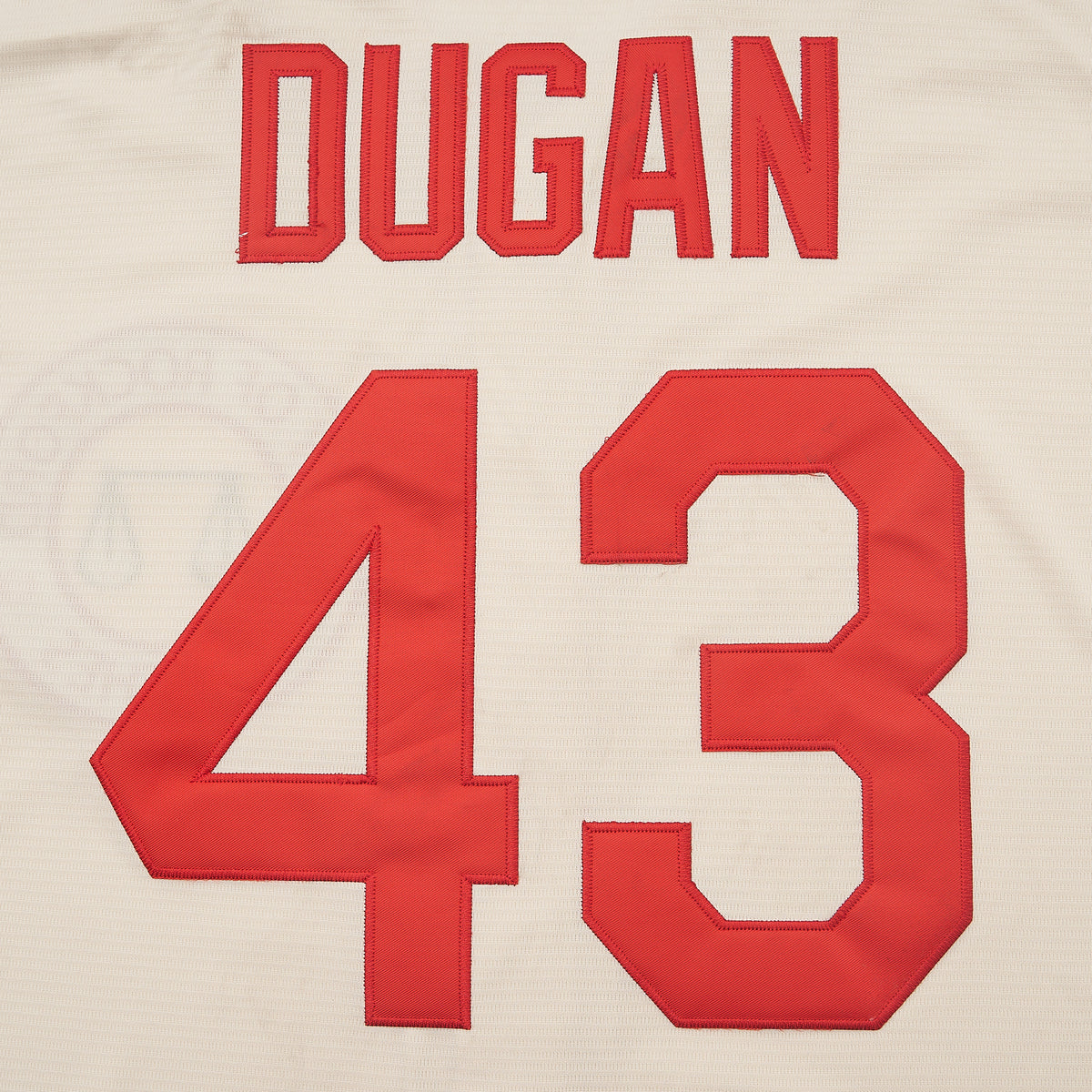 Jimmy Dugan Rockford Peaches #43 Baseball Jersey — lettering detail