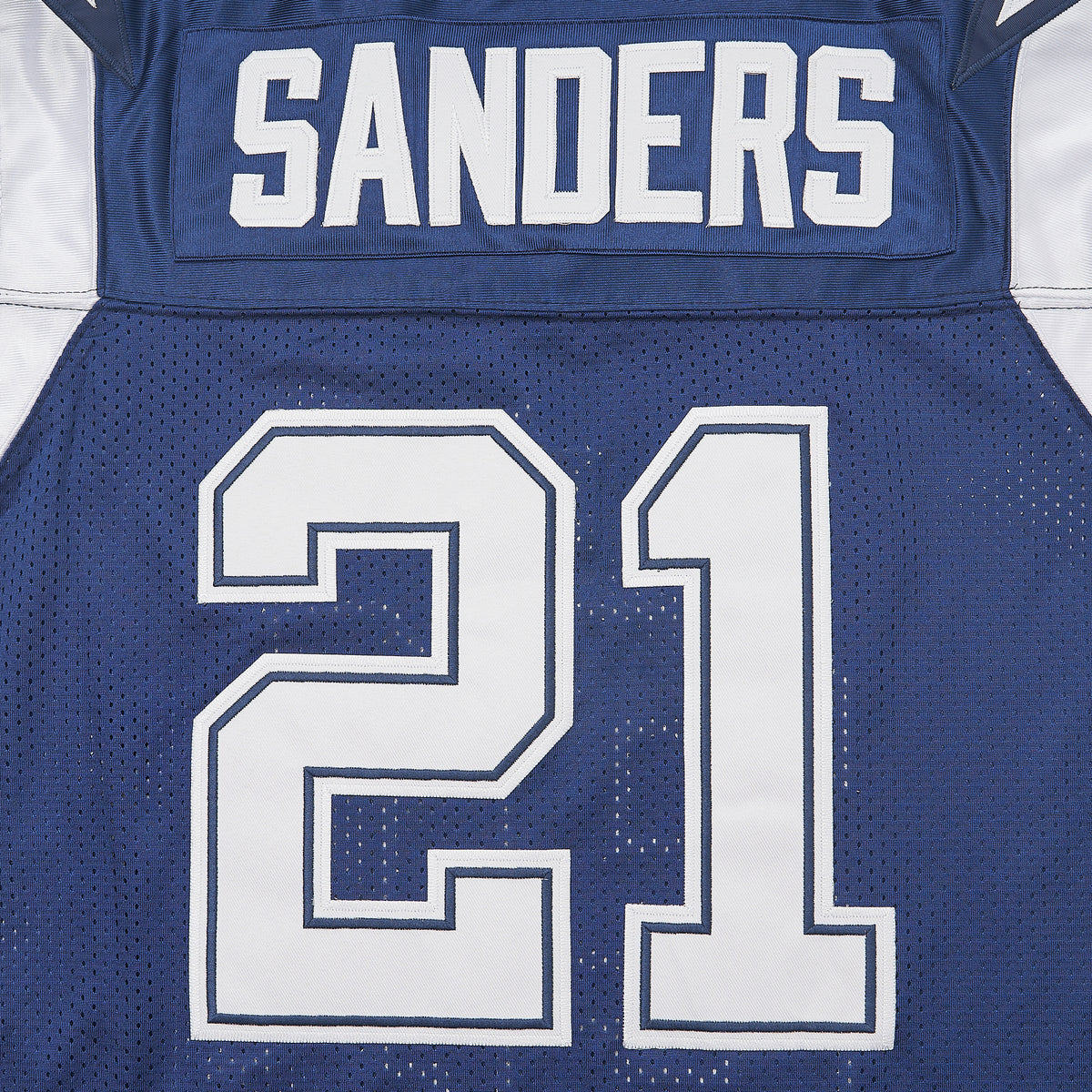 Sanders #21 Dallas Cowboys Football Jersey — Blue — lettering detail