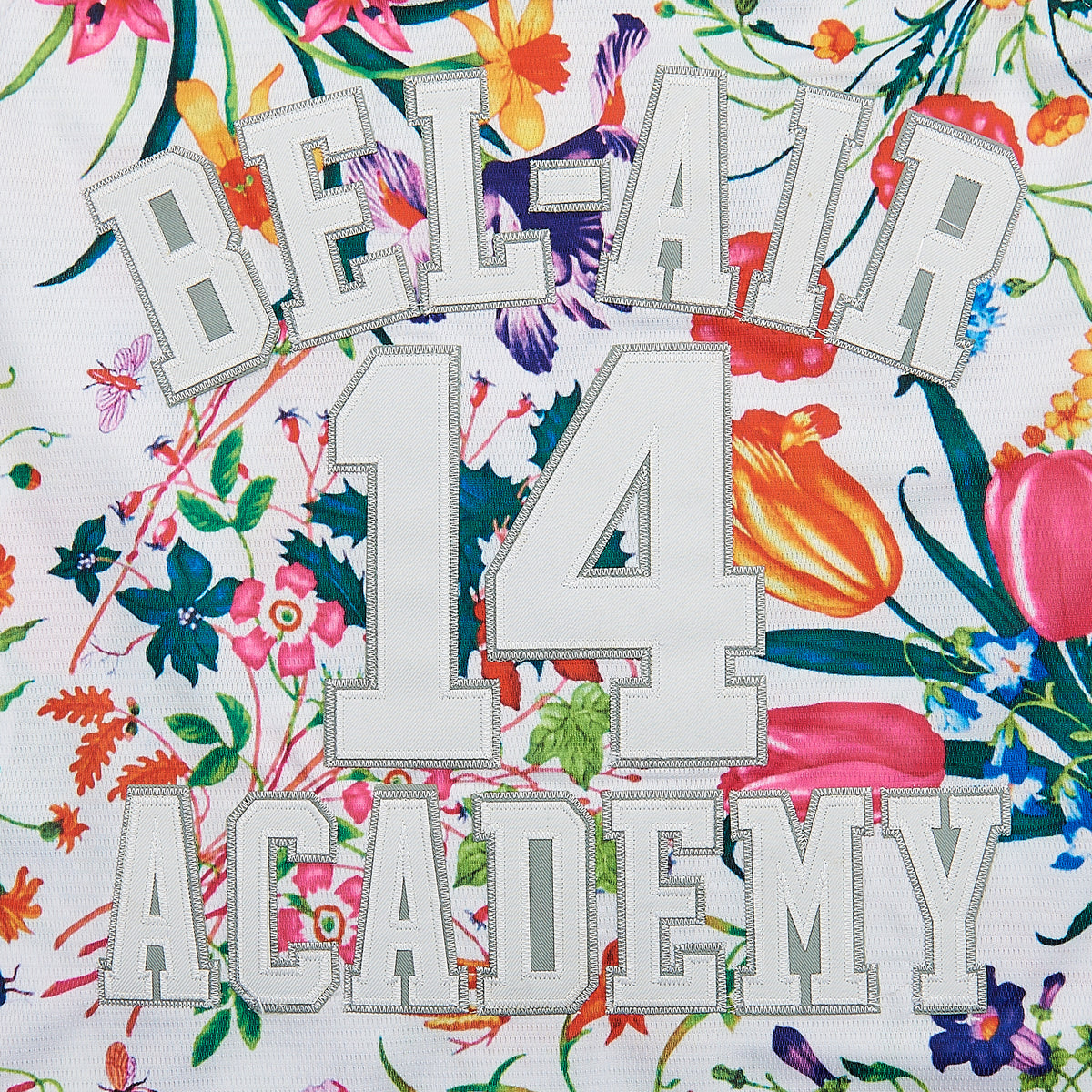 The Fresh Prince of Bel Air Academy #14 Flowers Basketball Jersey — chest detail