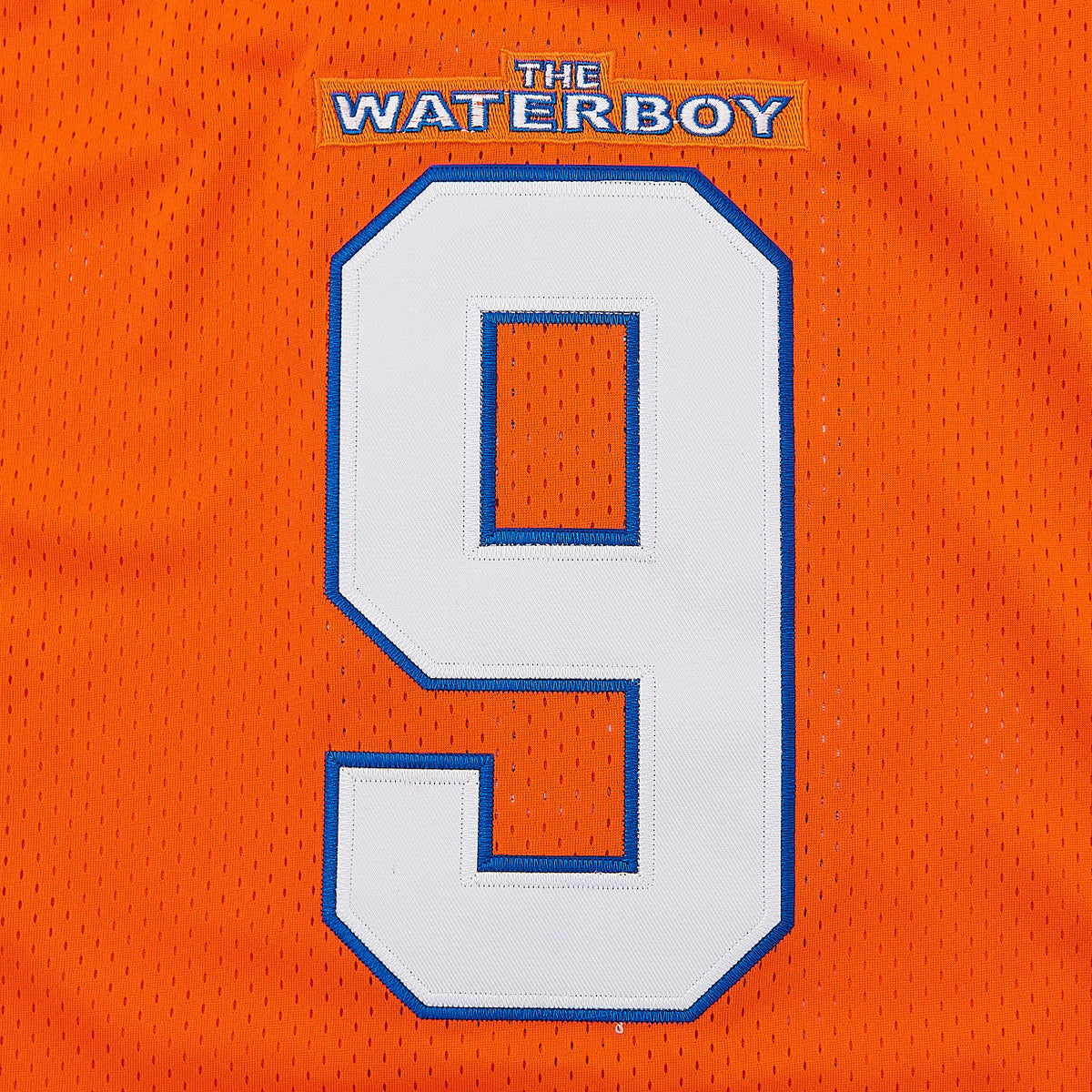 Waterboy 'Bobby Boucher' #9 Football Jersey — Orange — chest detail