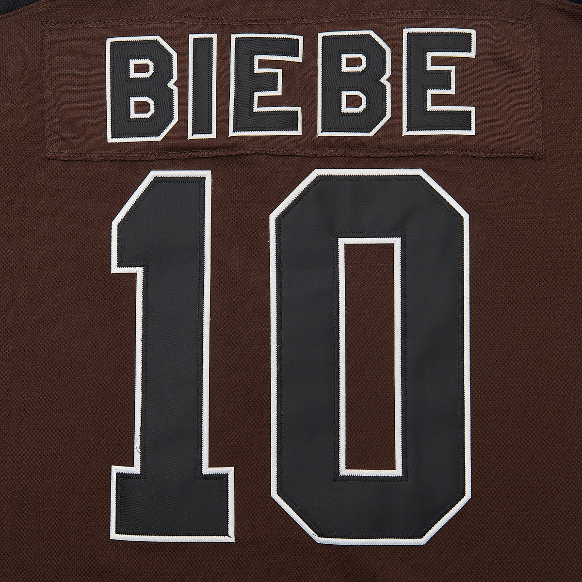 Biebe Mystery Alaska Movie #10 Hockey Jersey — lettering detail