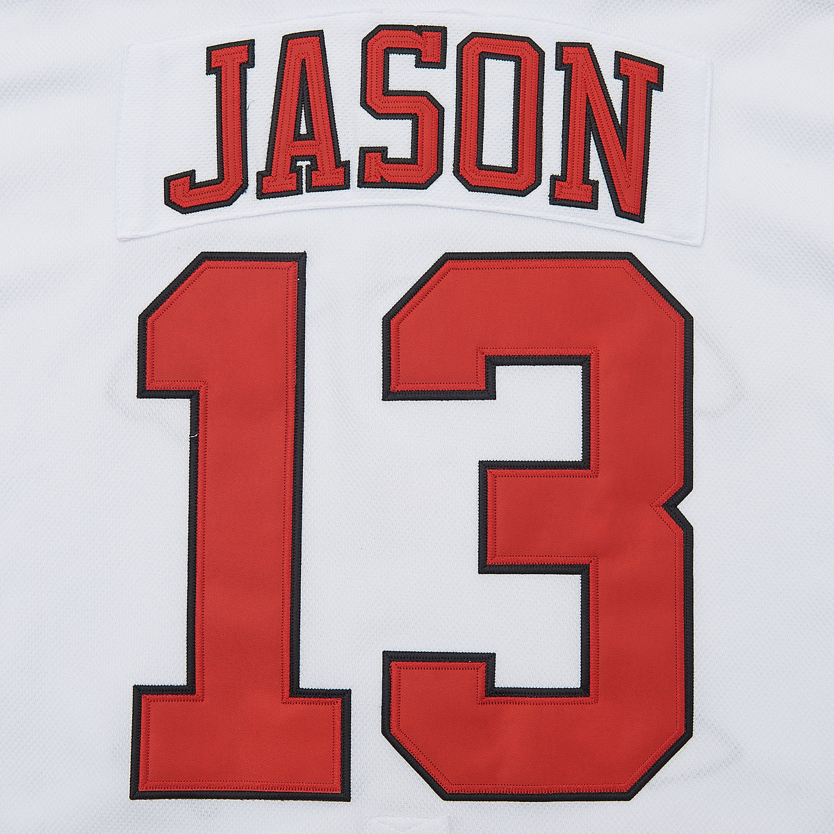 Friday The 13th Jason Voorhees Hockey Jersey — lettering detail