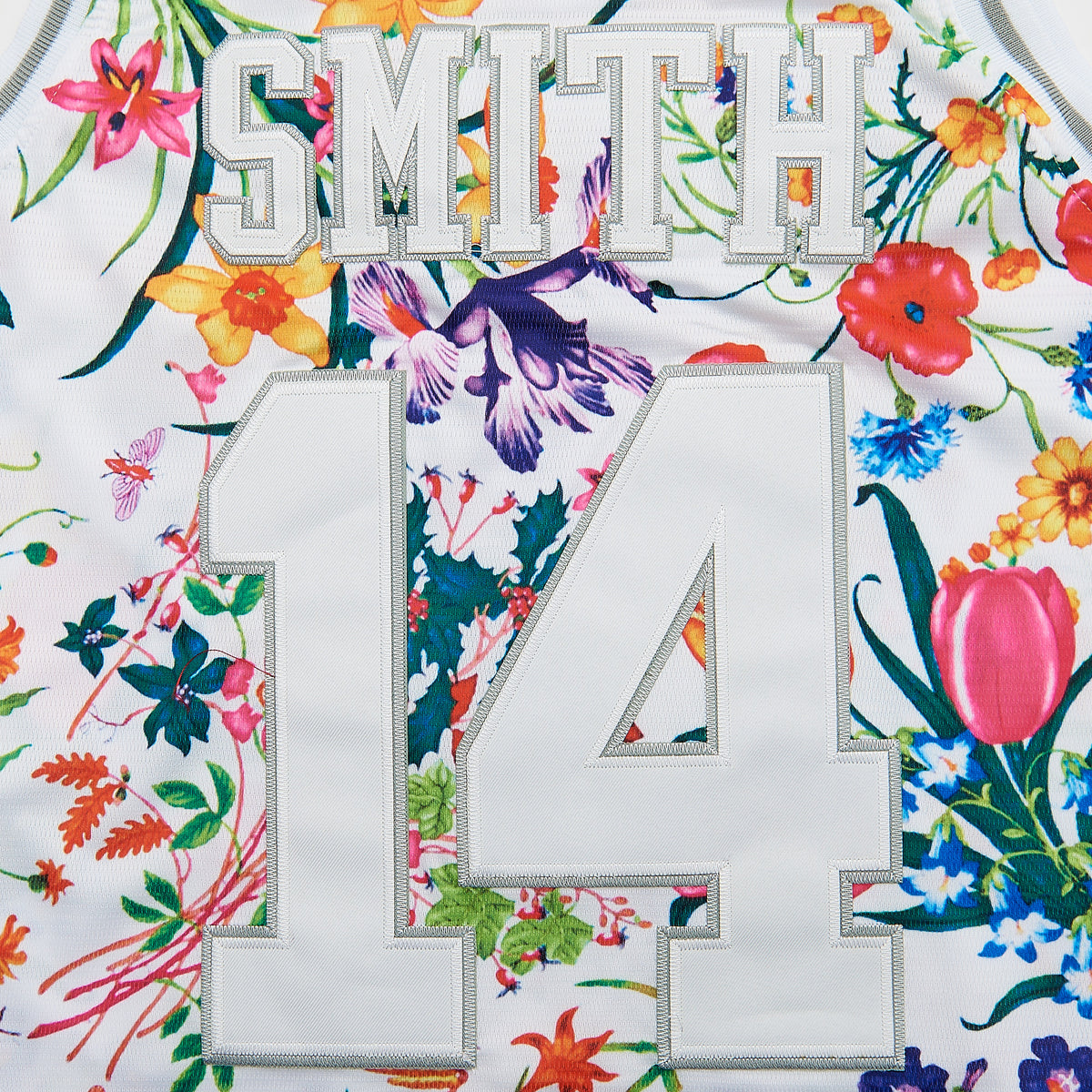 The Fresh Prince of Bel Air Academy #14 Flowers Basketball Jersey — lettering detail