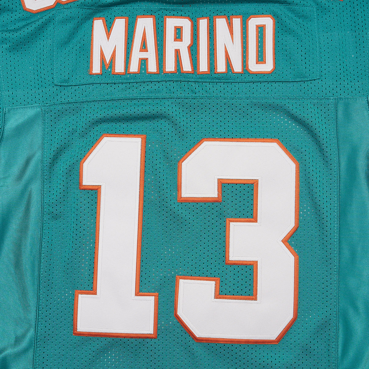 VTG Dan Marino #13 Miami Dolphins Football Jersey — Green — lettering detail