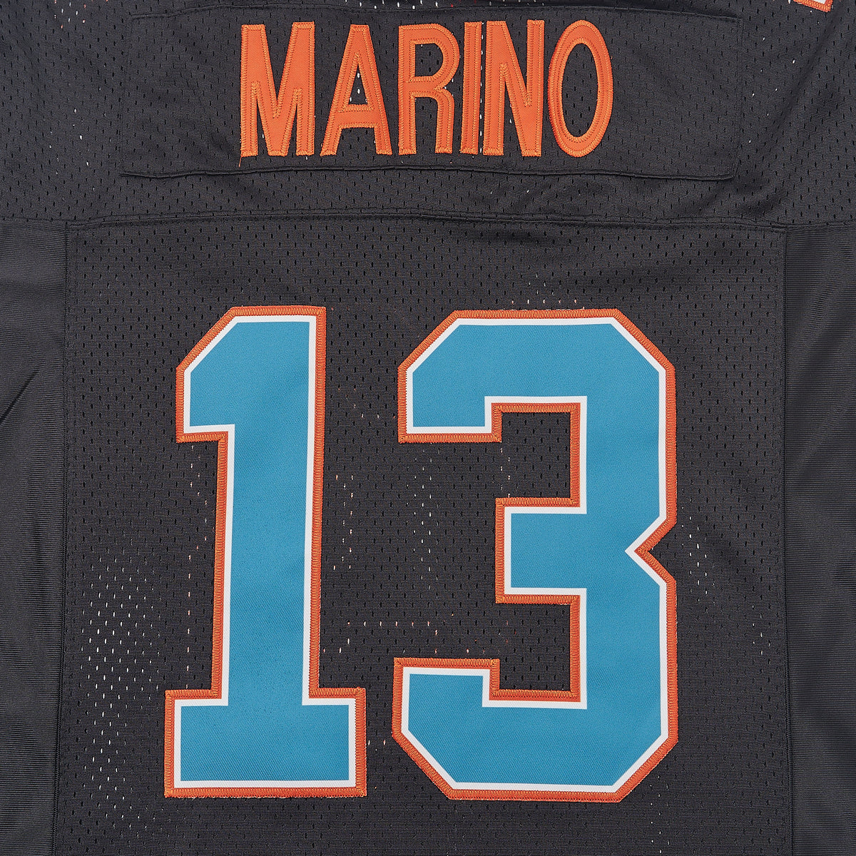 VTG Dan Marino #13 Miami Dolphins Football Jersey — Black — lettering detail