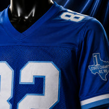 MJ-AI-CANVA-FULL-EXPORT | Charlie Tweeder #82 Varsity Blues West Canaan Coyotes Football Jersey | 04