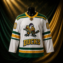 MJ-KIDS-SHORT-2000 | Custom Adam Banks Ducks Kids Hockey Jersey | White | 01