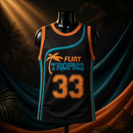MJ-COLOR-SUPPLEMENT-1080 | Jackie Moon #33 Semi-Pro Flint Tropics Basketball Jersey | Black | 01