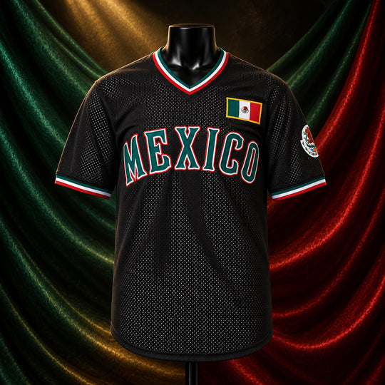 Mexico #7 Black Mesh Baseball Jersey